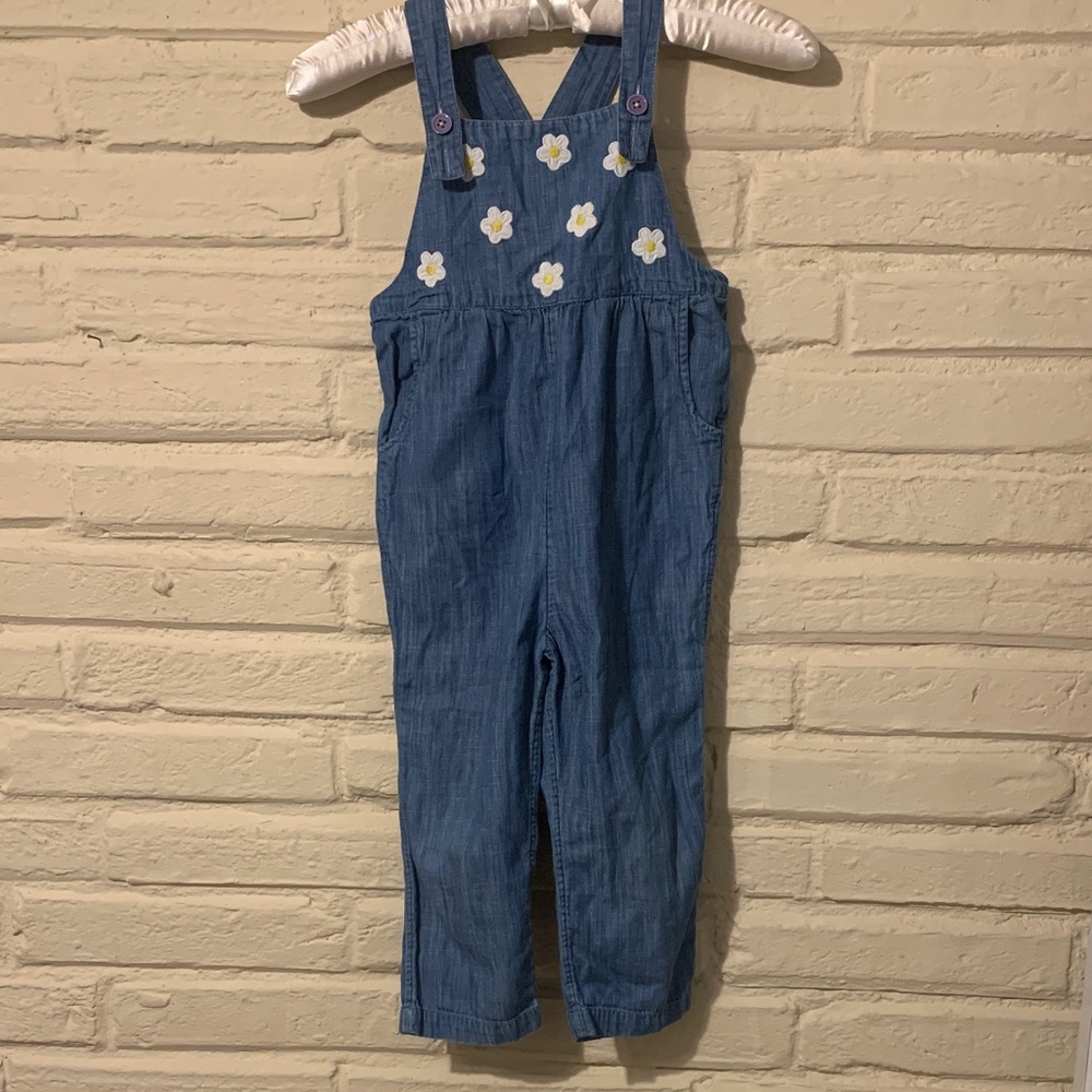 Mini Boden Blue Overalls with White Floral Accents